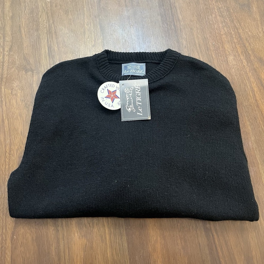 Le Tigre Sweater Vtg mens Large black knit preppy retro grandpa